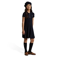 Girl's Cable-Knit Polo Sweater Dress