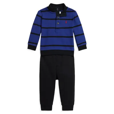 Baby Boy's Cotton Interlock Pullover And Fleece Jogger Pants Set