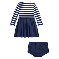 Baby Girl's Striped Stretch Ponte Dress & Bloomers