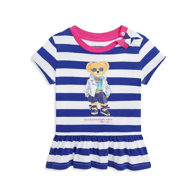Baby Girl's Polo Bear Striped Peplum T-Shirt