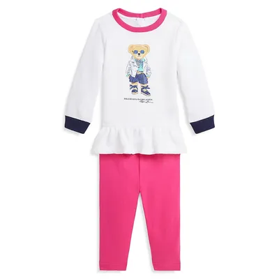 Baby Girl's 2-Piece Polo Bear Sweatshirt & Leggings Set