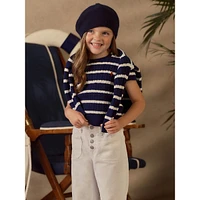 Little Girl's Striped Mini-Cable Cotton Cardigan