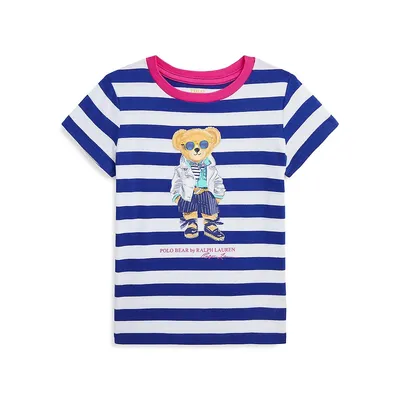 Little Girl's Striped Polo Bear Cotton Jersey T-Shirt