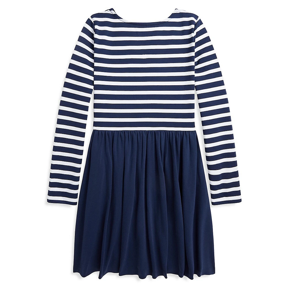Robe en point de Rome extensible à rayures pour fille