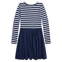 Robe en point de Rome extensible à rayures pour fille