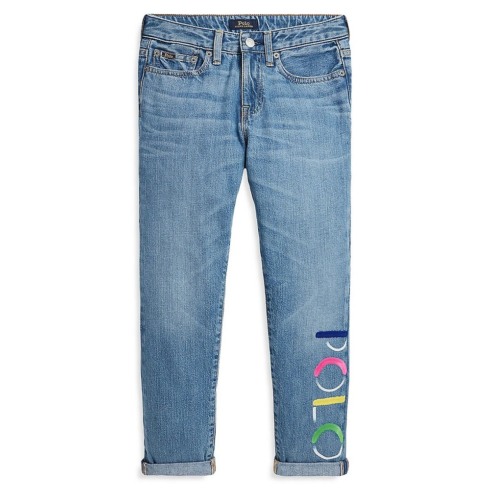 Jean étroit en coton avec logo pour fille