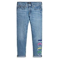 Jean étroit en coton avec logo pour fille
