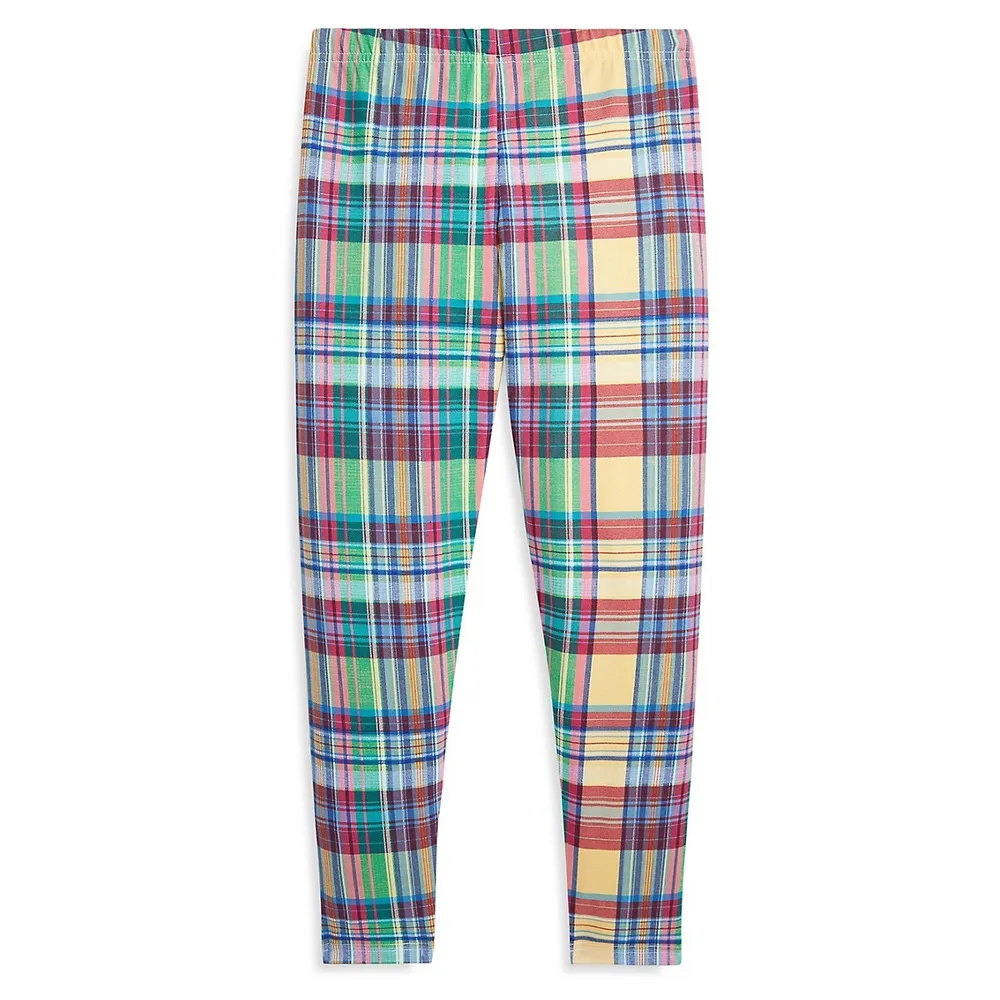 Girl's Madras-Print Stretch Jersey Leggings