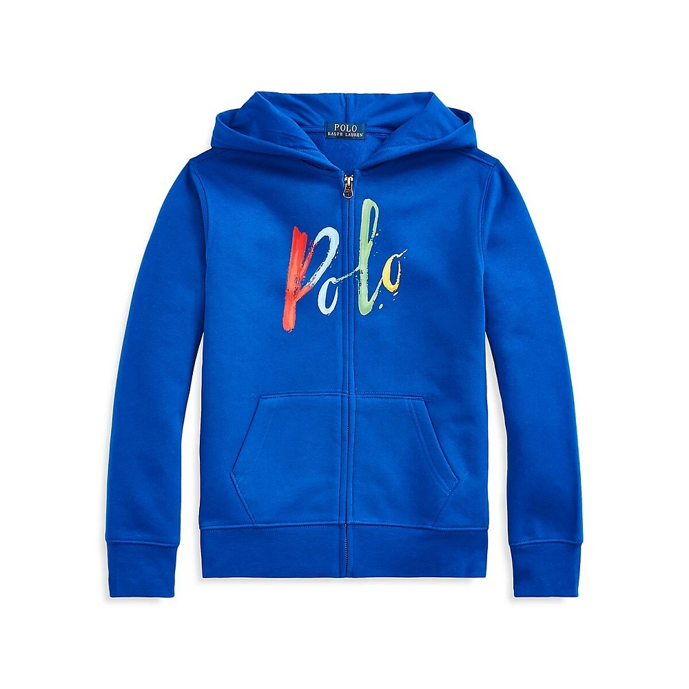 Chandail à capuchon, logo Polo peint et glissière pleine longueur pour garçon
