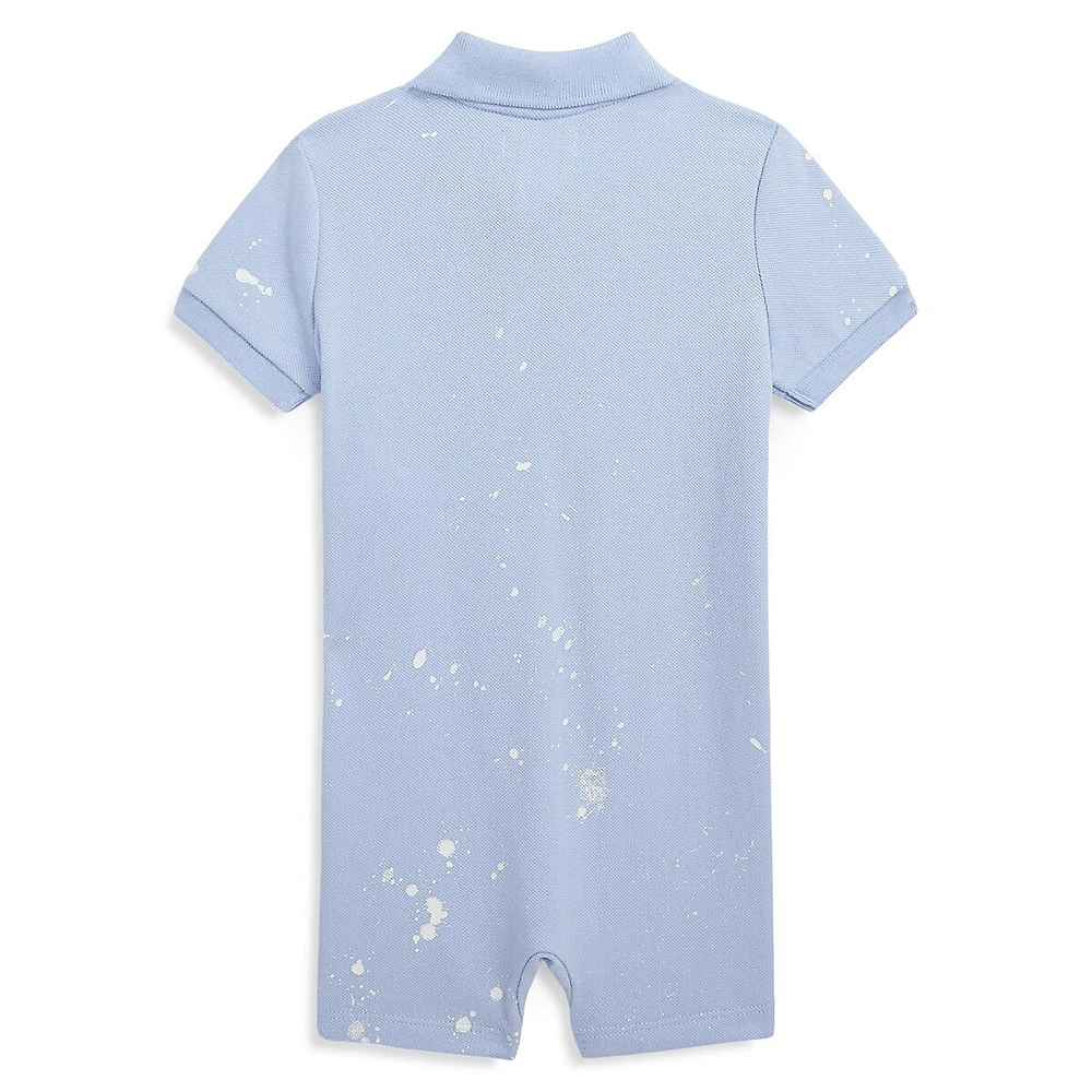 Baby Boy's Paint Splatter-Print Mesh Polo Shortalls