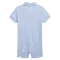 Baby Boy's Paint Splatter-Print Mesh Polo Shortalls