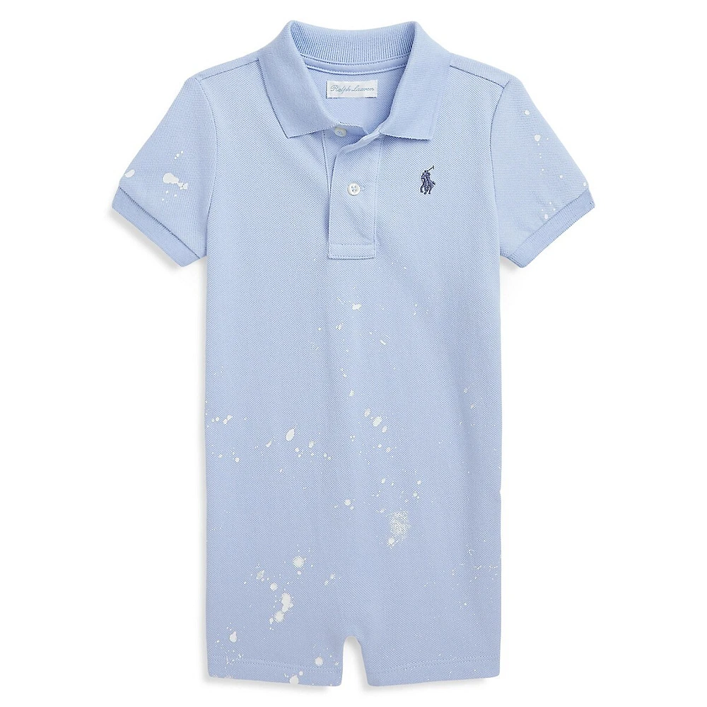 Baby Boy's Paint Splatter-Print Mesh Polo Shortalls