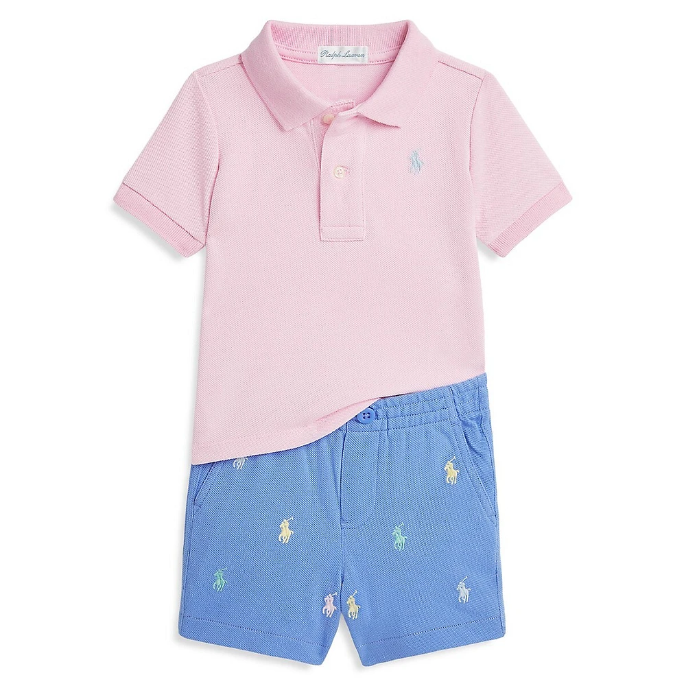 Baby Boy's 2-Piece Mesh Polo Shirt & Shorts Set