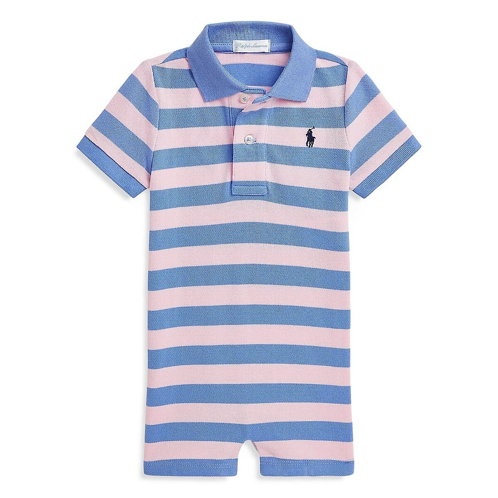 Baby Boy's Striped Mesh Polo Shortalls