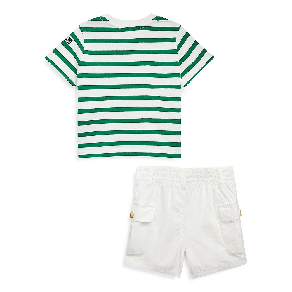 Baby Boy's 2-Piece Striped Cotton T-Shirt & Cargo Shorts Set