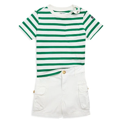 Baby Boy's 2-Piece Striped Cotton T-Shirt & Cargo Shorts Set
