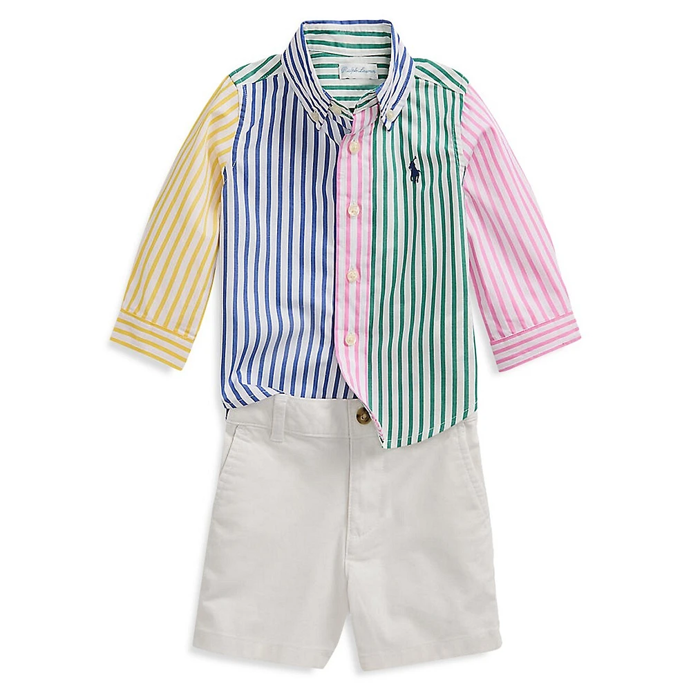 Baby Boy's 2-Piece Striped Fun Shirt & Flex Abrasion Short Set