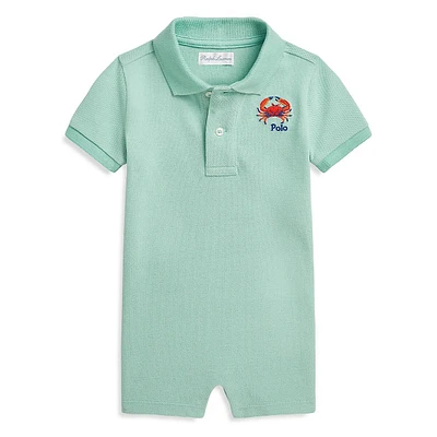 Baby's Crab-Embroidered Cotton Polo Shortall