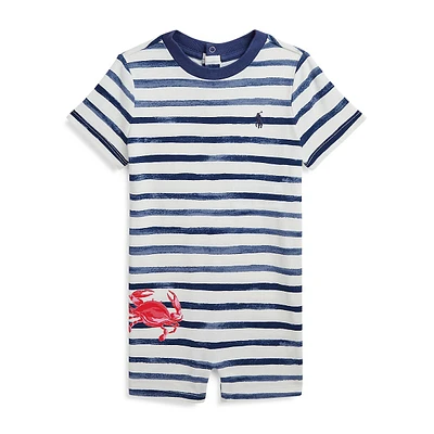 Baby Boy's Striped Crab-Print Shortalls