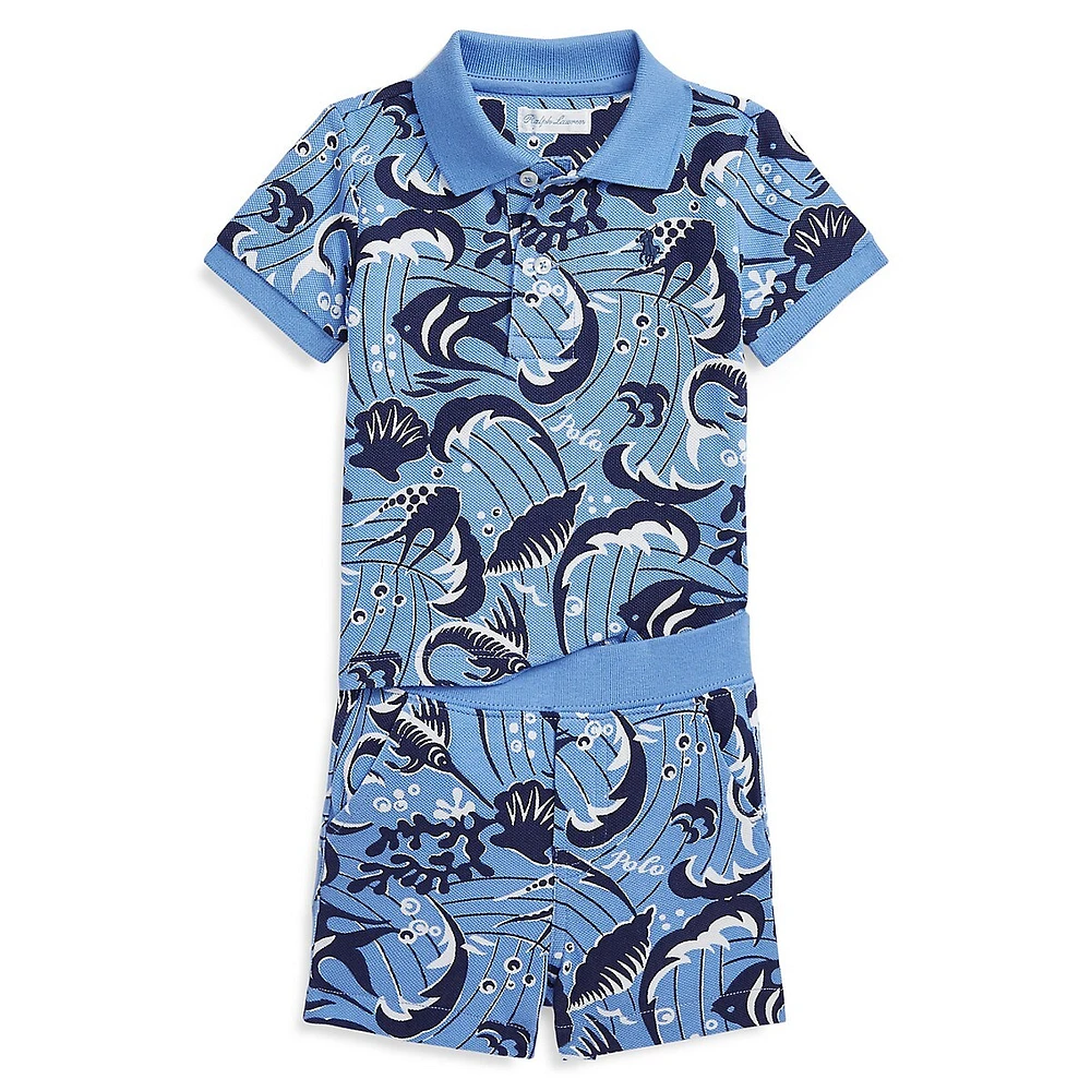 Baby Boy's 2-Piece Reef-Print Polo & Shorts Set