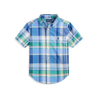 Little Boy's Plaid Cotton Poplin Short-Sleeve Shirt