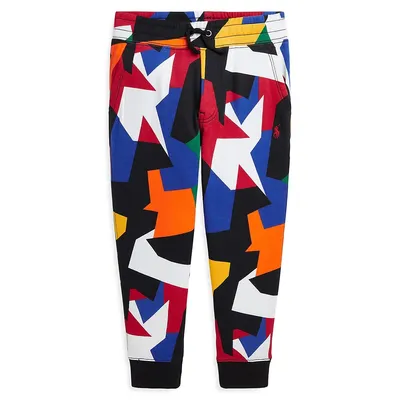 Little Boy's Abstract-Print Double-Knit Joggers