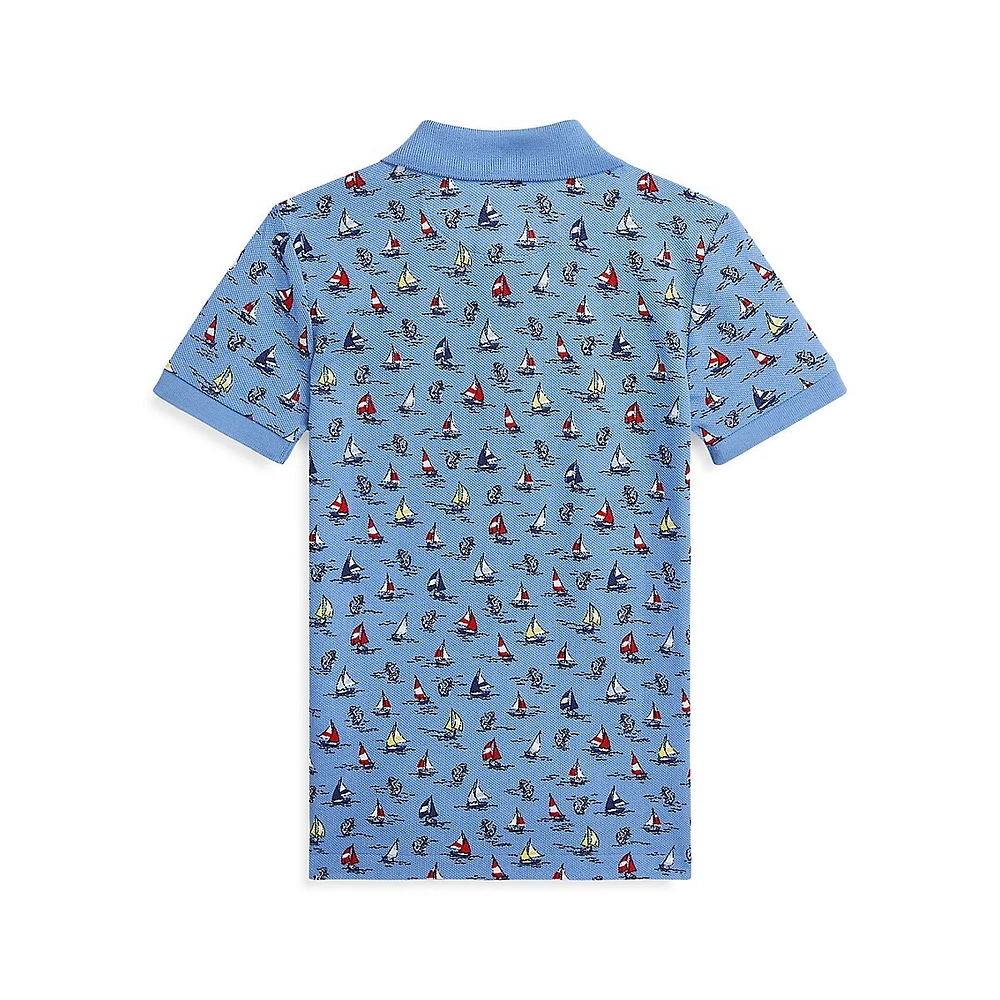 Little Boy's Sailboat-Print Mesh Polo Shirt