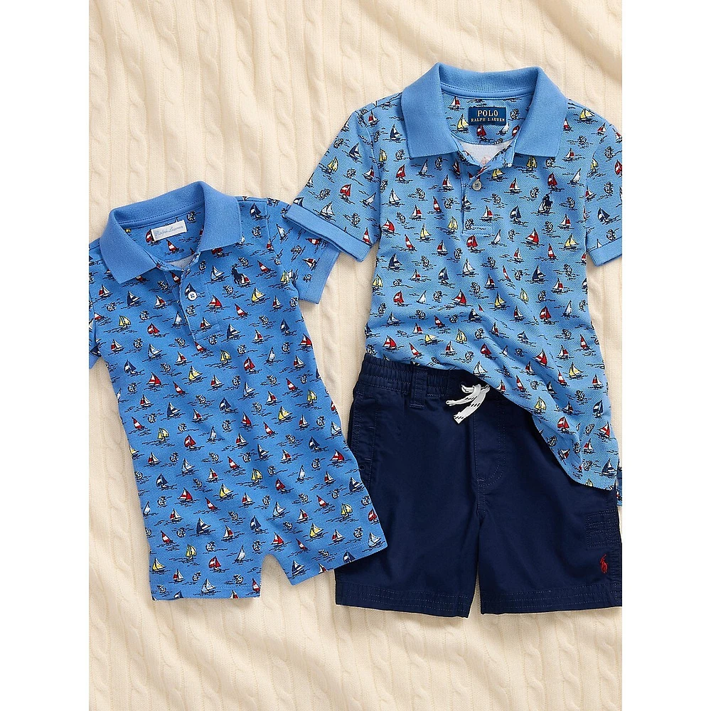 Little Boy's Sailboat-Print Mesh Polo Shirt