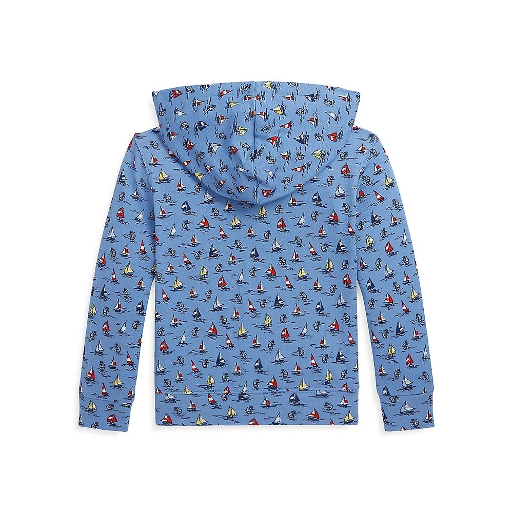 Little Boy's Sailboat-Print Spa Terry Zip Hoodie