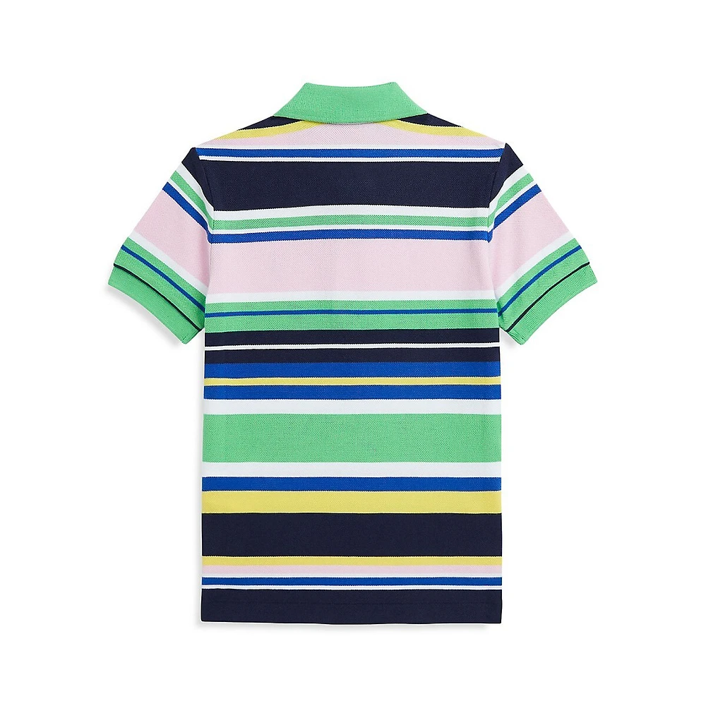 Little Boy's Striped Mesh Polo Shirt