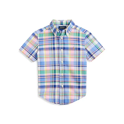 Little Boy's Plaid Cotton Oxford Short-Sleeve Shirt