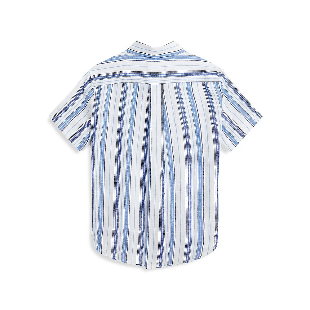 Little Boy's Plaid Linen Short-Sleeve Shirt