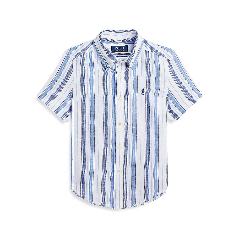 Little Boy's Plaid Linen Short-Sleeve Shirt