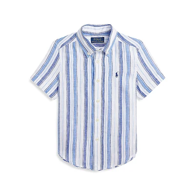 Little Boy's Plaid Linen Short-Sleeve Shirt