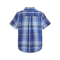 Chemise à manches courtes en lin carreaux pour petit garçon