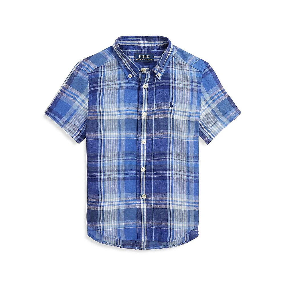 Little Boy's Plaid Linen Short-Sleeve Shirt