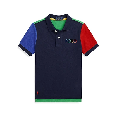 Little Boy's Colourblock Ombré-Logo Mesh Polo Shirt
