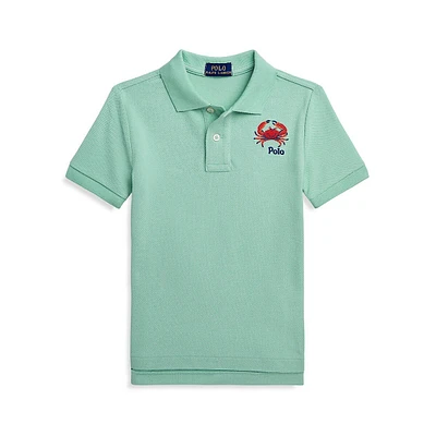 Little Boy's Fish-Embroidered Cotton Mesh Polo Shirt
