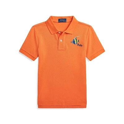 Little Boy's Fish-Embroidered Cotton Mesh Polo Shirt