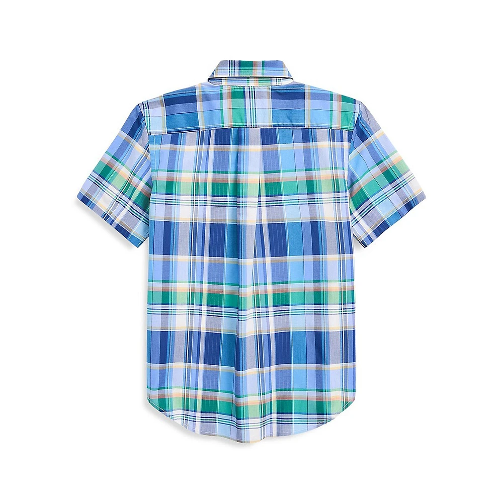 Boy's Plaid Cotton Poplin Short-Sleeve Shirt