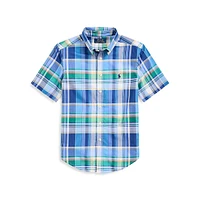 Boy's Plaid Cotton Poplin Short-Sleeve Shirt