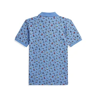 Boy's Sailboat-Print Cotton Mesh Polo Shirt