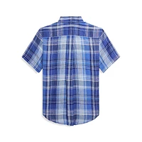Boy's Plaid Linen Short-Sleeve Shirt