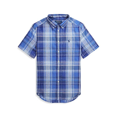 Boy's Plaid Linen Short-Sleeve Shirt