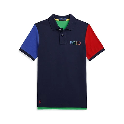 Boy's Colourblocked Ombré-Logo Mesh Polo Shirt