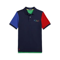 Boy's Colourblocked Ombré-Logo Mesh Polo Shirt