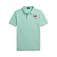 Boy's Fish-Embroidered Cotton Mesh Polo Shirt