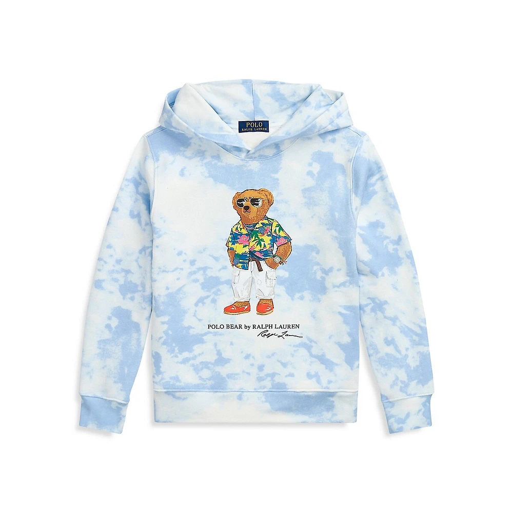 Boy's Tie-Dye-Print Polo Bear Fleece Hoodie