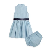 Baby Girl's 2-Piece Belted Chambray Shirtdress & Bloomers Set