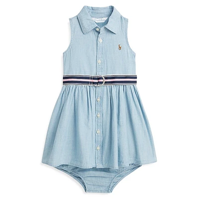 Baby Girl's 2-Piece Belted Chambray Shirtdress & Bloomers Set